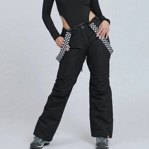 Black Women's Pants with Checkered Accents